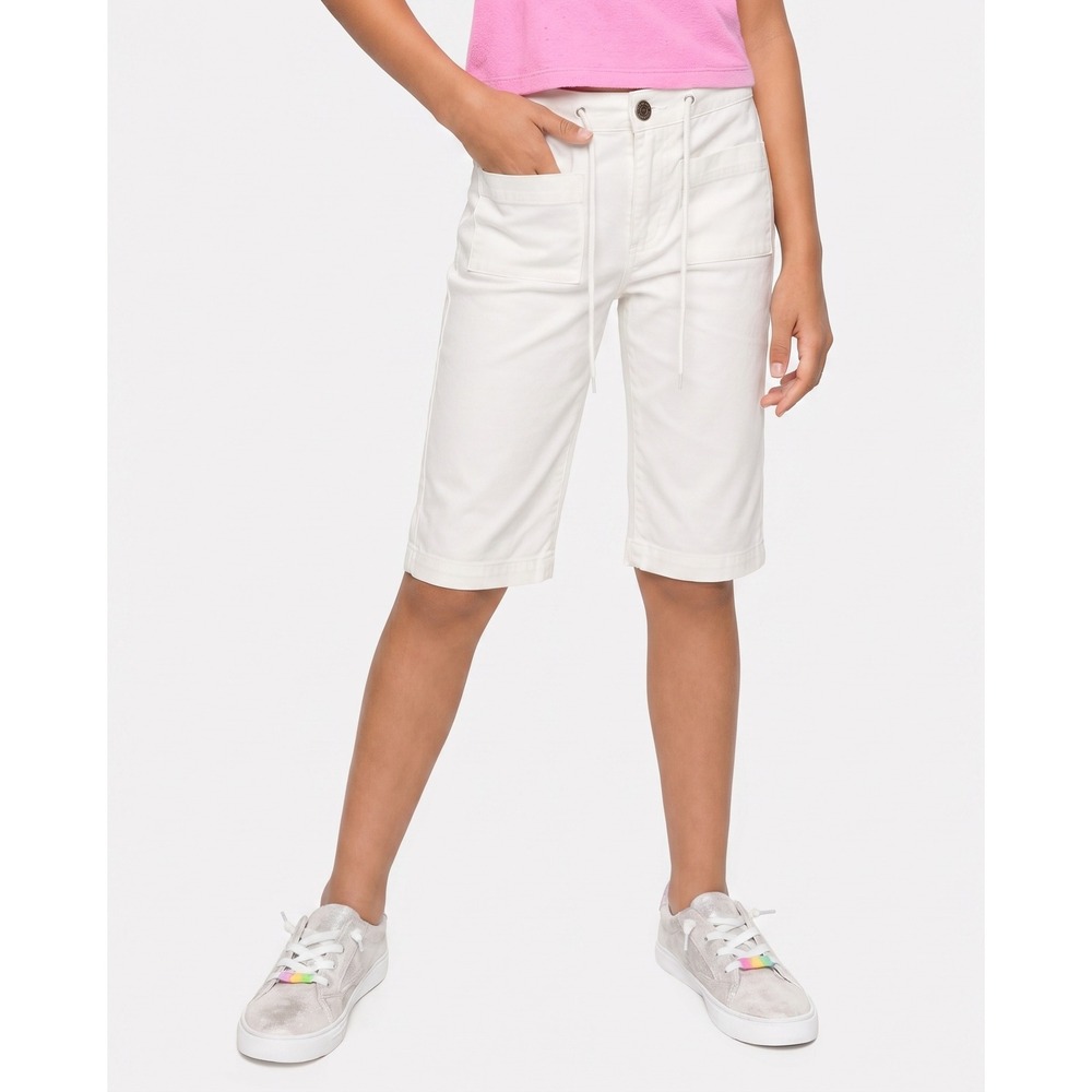 Joe Fresh Girls White Denim Bermuda Shorts Utility Patch Pocket Drawstring 10 12